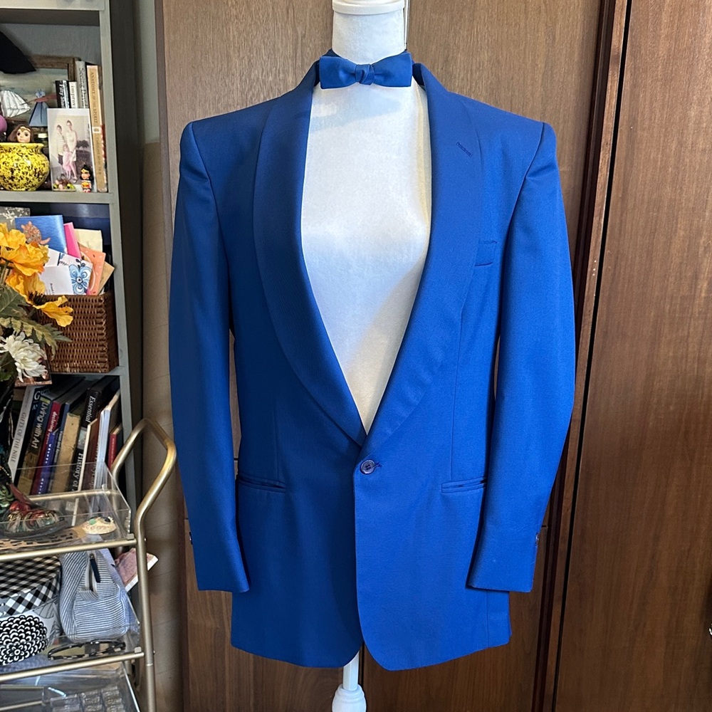 VTG Robert Wagner Collection By Raffinati Vibrant Blue Tuxedo Blazer w Bow tie